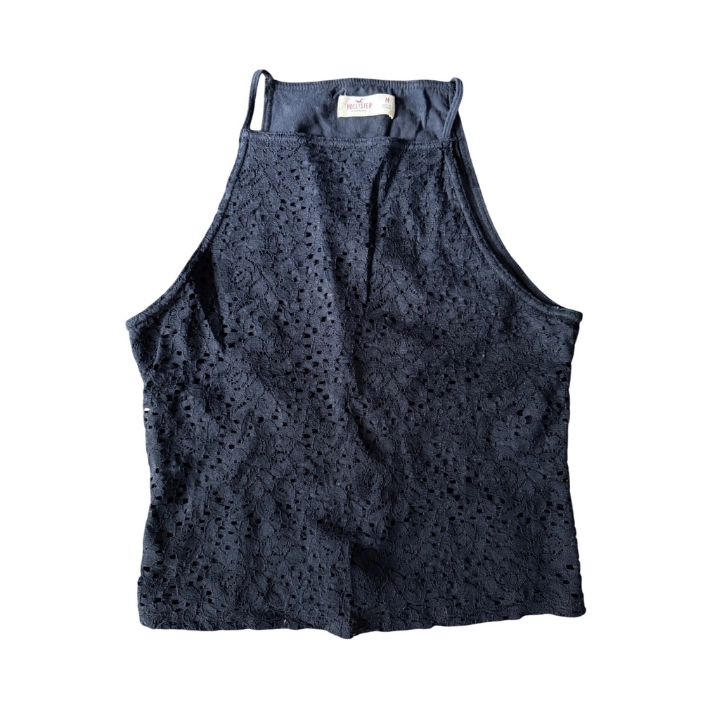 Hollister Women's M Black Lace Halter Sleeveless Lined Blouse | SKU 1175